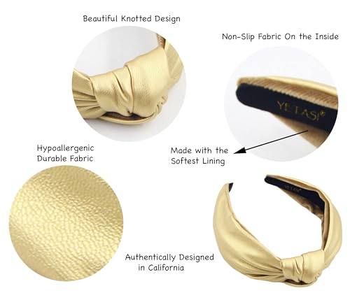 Headbands for Women Gold Trendy Head bands for Women's Hair Leather Knotted Headband for Women is a Top Knot Womens Fashion Designer - color: Gold