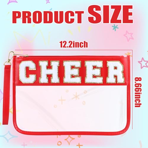BuyCard Cheer Chenille Letter Bags Clear Makeup Bag, Cheerleader Gifts Cosmetic Bag, Varsity Preppy Patch Flat Pouch Cheer Accessories, Waterproof PVC Organizer Toiletry Bag for Women Girls Red - color: Red-Cheer