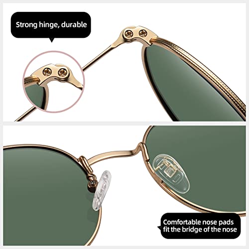 MEETSUN Round Polarized Sunglasses for Women Men Classic Retro Metal Frame Sun Glasses UV Protection - color: Gold/Dark Green