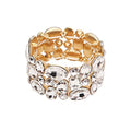 Women’s Wedding Bridal Crystal Leaf Flower Stretch Bangle Elastic Wide Bracelet Jewelry for Brides Bridesmaid - color: White-Gold Plated