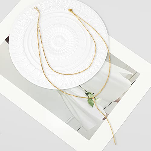 Foxgirl Lariat Gold Necklace for Women, Dainty Long Necklace 14k Gold Plated/Silver Y-Shaped Pendant Necklace Trendy Layered Cz Beaded Chain Drop Necklaces Simple Gold Jewelry For Women Gift - color: Y Layered Bar-GD