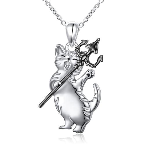 925 Sterling Silver Animal Necklaces Lion/Cat/Phoenix/Bunny/Koalas Necklace Adjustable Chain Animal Lover Pendant Jewelry for Women Men - style: Cat Trident