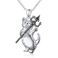 925 Sterling Silver Animal Necklaces Lion/Cat/Phoenix/Bunny/Koalas Necklace Adjustable Chain Animal Lover Pendant Jewelry for Women Men - style: Cat Trident