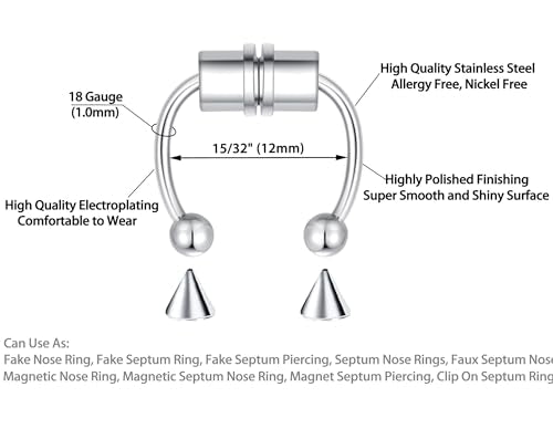 5-18 Pcs Nose Rings Hoops Fake Nose Ring Fake Septum Fake Lip Rings Fake Septum Piercing Fake Nose Piercing Fake Nose Hoop Double Hoop Nose Ring Fake Double Nose Ring Nose Cuffs Faux Nose Rings Clip On Cartilage Hoop Earring - color: C0: 1PCS Silver