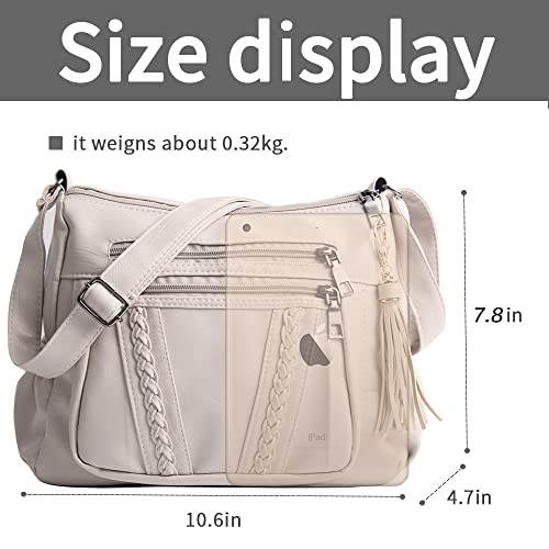 ELDA Crossbody Bags For Women Pocketbooks Soft PU Leather Purses and Handbags Multi Pocket Shoulder Bag - color: Cream Beige