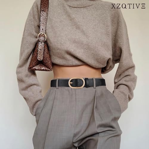 XZQTIVE 3 Pack Plus Size Women's Leather Belts for Jeans Pants Dress Fashion Gold Buckle Ladies Waist Belt - color: F-black+brown+leopard, size: Small: fits waist from 25"-30"