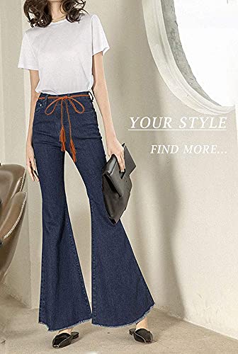 TeeYee Women Girls Multi Colors Braided Waist Tie Belt/Rope/Chain with Tassel Fringe Wrap Cloth Belts for Ladies Dress Pants - color: Tan