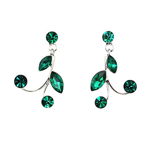 Faship Gorgeous Rhinestone Crystal Floral Necklace Earrings Set - color: Green