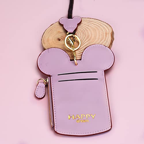 BUUFAN Chic Cute Travel PU Leather Student ID Card Holder Lanyard Neck Pouch Bag With Coin Wallet Purse for Students Women Kids Teens Girls (Purple) - color: Purple