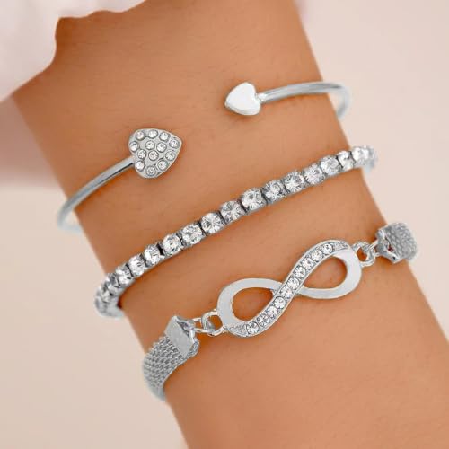 Alegend Titanium Steel (Not Rust, Resist Corruption, Easily Clean) 18K Gold Plated Single Bracelets + 14K Gold Plated Stackable Multilayer Bracelets - style: 14K Silver Heart & Infinity Symbol