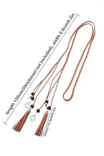 TeeYee Waist Belt Woven Knitted Rope/Chain PU leather 3 Pieces Tassel Rope Skinny Belt - color: 018blackredcoffee