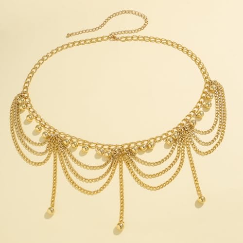 Boho Body Chain Waist Chain Gold Tone Tassel Layered Chain Belt Adjustable Belly Chains Metal Bikini Party Dress - color: Color 2