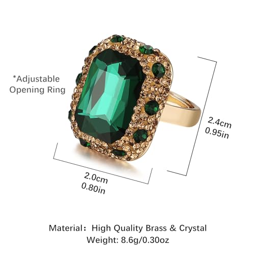 HZMAN Crystal Ring for Women Retro Antique Rhinestone Ring Cubic Zirconia Gold Plated Turkish Ring Jewelry Gift - color: Green-Square