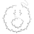 Elegant Brides Austrian Crystal Flower Choker Necklace Drop Dangle Earring Bracelet Wedding Jewelry Set for Bridesmaid Prom Costume Jewelry Set for Women - color: White-Platinum Plated