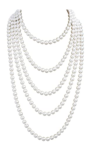 1920s Pearls Necklace Fashion Faux Pearls Gatsby Accessories Vintage Costume Jewelry Cream Long Necklace for Women