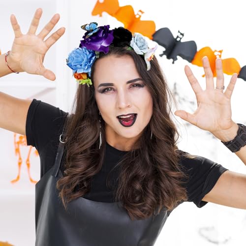 Flower Crown Day of the Dead Headpiece Mexican Flowers Butterfly Crown Flower Crowns Halloween Headbands for Halloween Party - color: Multicolor-2