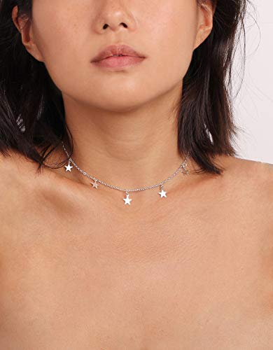 Gold Choker Necklaces 14K Gold Plated/Silver Disc Choker Necklaces Dangling Star Heart Pendant Necklaces Summer Beach Boho Necklaces Aesthetic Necklace Gift for Women - color: Star-Silver
