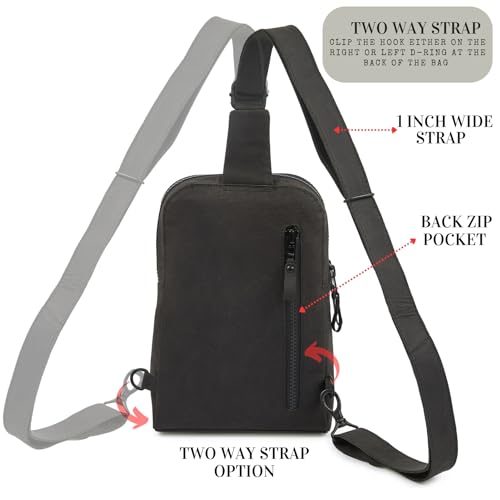 Leather Sling Bag for Women Genuine Crossbody Purse Small Trendy Cross Over Chest Phone and Credit Card Slots (Black Crazy Horse) - color: Black Crazy Horse