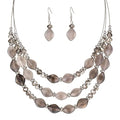 3 Layered Chunky Statement Necklace for Women Beaded Strand Necklaces with Earring Fashion Costumes Collar Necklace Jewelry Sets Gifts for Women - color: Grey