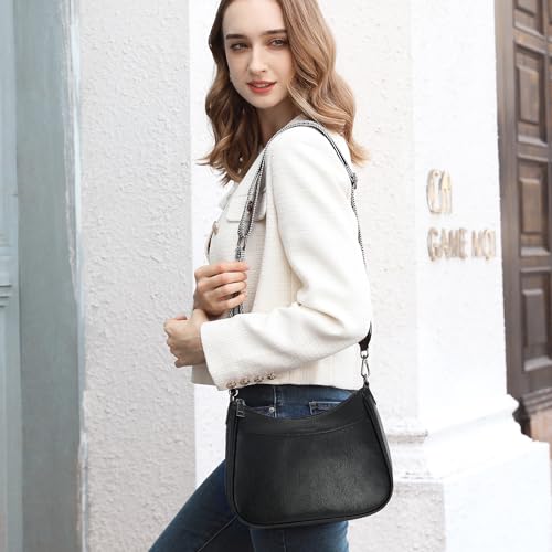 APHISON Trendy Leather Crossbody Purse with Adjustable Strap, Women's Shoulder Handbag - color: Black2