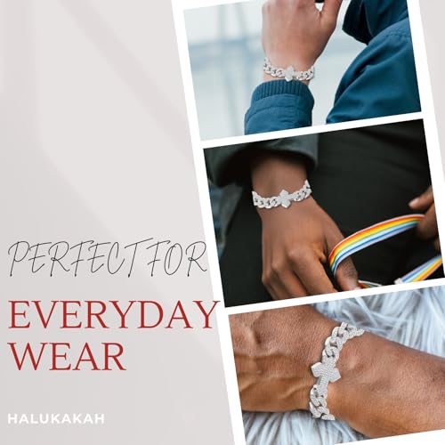 Halukakah Diamond Gold Chain for Men with Cross,18k Real Gold/Platinum Plated Fully Iced Out 12MM Miami Cuban Link Chain Necklace Bracelet,Lab Diamond Prong Set,Present for Husband,Boyfriend,Friend - color: Platinum Plated Bracelet
