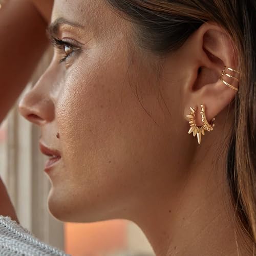 MYEARS Women Earrings Gold Huggie Hoop 14K Small Simple Hypoallergenic Everyday Jewelry - style: Bead Ten