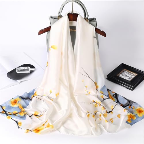 vimate 100% Large Silk Feeling Scarf-Women's Fashion Long Mulberry Silk Satin Neck Scarf Sunscreen Shawl Wrap Headscarf - color: Style 22