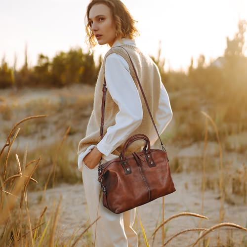 Iswee Genuine Leather Satchel Tote Bag Top Handle Handbag Designer Shoulder Bag Large Capacity Cross Body Bag - color: Navy Blue