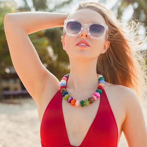 Chunky Beaded Starfish Shell Necklace for Women Colorful Boho Summer Chain Choker Beach Necklace with Acrylic Beads Trendy Chunky Jewelry Gifts - color: XL008A