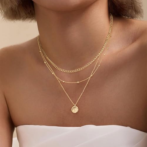 XIXINI Layered Necklaces for Women, Dainty Gold Necklace Stack 14k Gold Plated Layering Beads Choker Pendant Necklace Set Simple Statement Gold Necklaces for Women Trendy Fashion Gold Jewelry Sets - color: set1-Gold