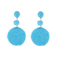 Boho Raffia Ball Earrings for Women, Handmade Statement Drop Earrings Straw Dangle Earrings Beach Vacation Jewelry - color: Sky blue