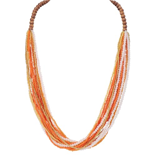 Coiris Chunky Statement Necklaces for Women Boho Multi Long Layered Strand Beaded Necklace for Women Handmade Crystal Beach Jewelry Gift - color: Orange
