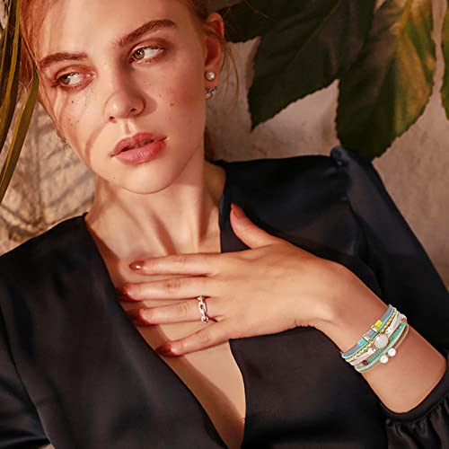 Leather Wrap Bracelet Set 3Pack Wrist Cuff Bracelet for Women Multilayer Magnetic Clasp Bracelet Feather Tree Bead Crystal Bracelet - color: Bead Colorful