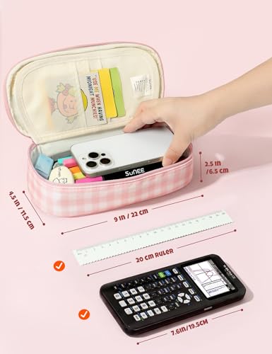 SUNEE Cute Pencil Case, Large Colored Pencil Pouch, Aesthetic Pen Bag with Zipper, Kawaii Stationery Storage and Organizer, School Supplies for Teen and Adult, Boys & Girls, Pink Checkered - color: Pink Checkered