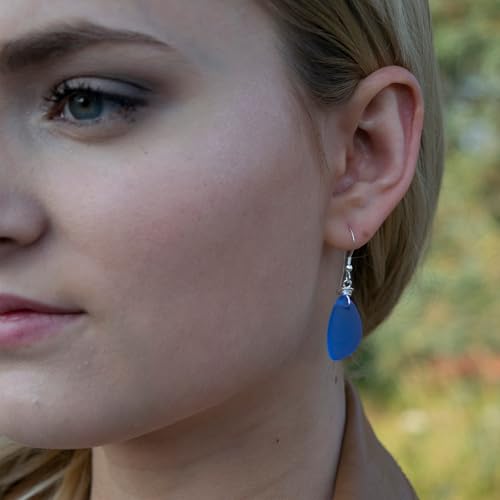 Popular Recycled Sea Glass Earrings on Sterling Silver Hooks - color: Vivid Aqua 2