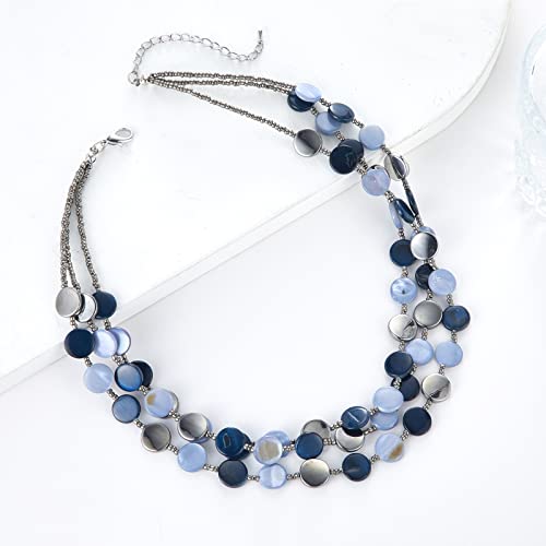 Noessla Layered Beaded Chunky Necklace for Women Boho Two-color Shell Statement Necklace Fashion Collar Costume Jewelry Gifts for Mum - color: Blue