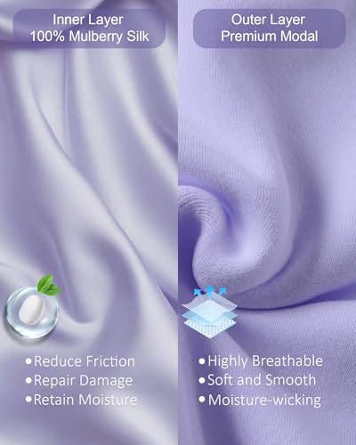 100% Mulberry Silk Bonnet for Sleeping Women Men, Real Silk Lined Bonnets for Curly Hair, Braid Sleep Cap Black Womens - color: Purple