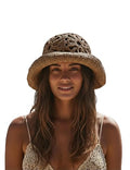 Handmade Women's Crochet Straw Bucket Hat Packable Daisy Beach Cap | Adjustable Inner Drawstring, Airy Lightweight Paper Fiber, Face Shade, Easy Storage, Feminine Openwork Floral Style - color: Brown