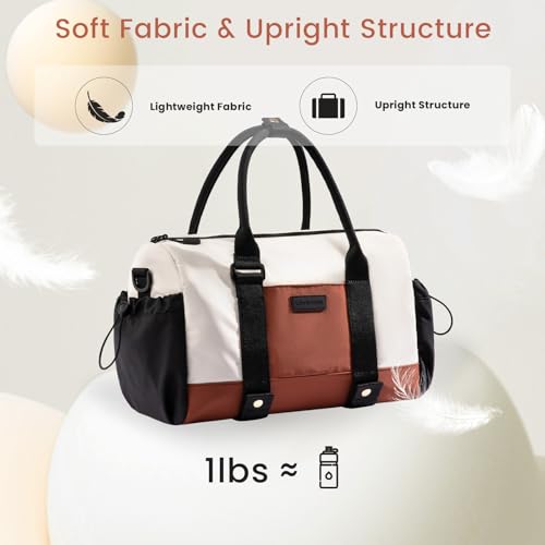 LOVEVOOK Small Gym Bag for Women with Yoga mat Holder, Mini Duffle Bag for Travel with Wet Pocket, Overnight Personal Item Bags (Black-White-Brown, 16.5 inch-Large-2Pcs) - color: Black-White-Brown, size: 16.5 inch-Large-2Pcs