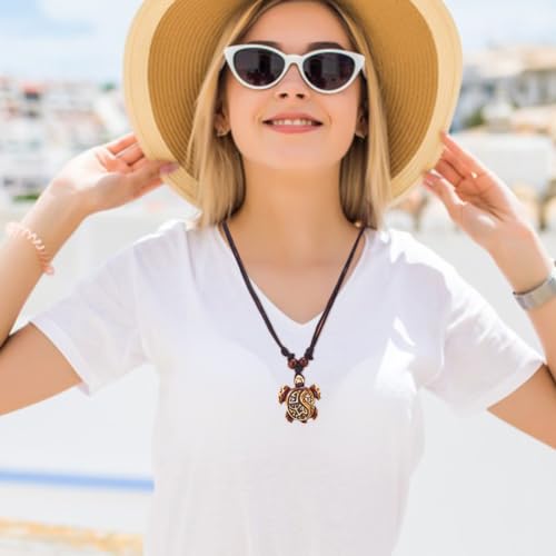 ANATTASOUL Yin Yang Turtle Necklace 15 Pcs Adjustable Sea Turtle Skull Necklace Ocean Resin Antique Jewelry with Evil Eye Pattern for Women Anniversary Party Birthday Gifts Goldenrod