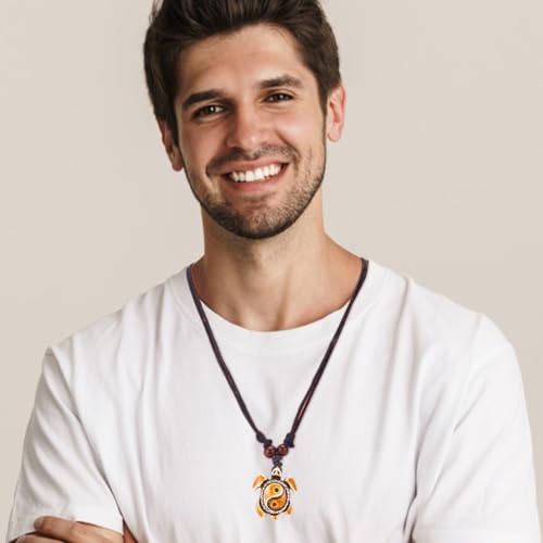 ANATTASOUL Yin Yang Turtle Necklace 15 Pcs Adjustable Sea Turtle Skull Necklace Ocean Resin Antique Jewelry with Evil Eye Pattern for Women Anniversary Party Birthday Gifts Goldenrod