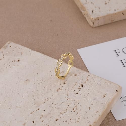 Coshilta 14K Gold Plated Cubic Zirconia Ring for Woman, Multi CZ Simulated Diamond Cluster Ring Marquise Round Rings Thin Stackable Knuckle Band Trendy Jewelry Gift Size 6-10 - color: Chain