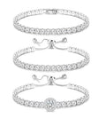 YADOCA Tennis Bracelets For Women - Silver Plated Bracelet Stack Cubic Zirconia CZ Diamond Adjustable Stackable Bracelets Set For Prom Wedding Jewelry Gift 3Pcs - style: C:Round CZ-1