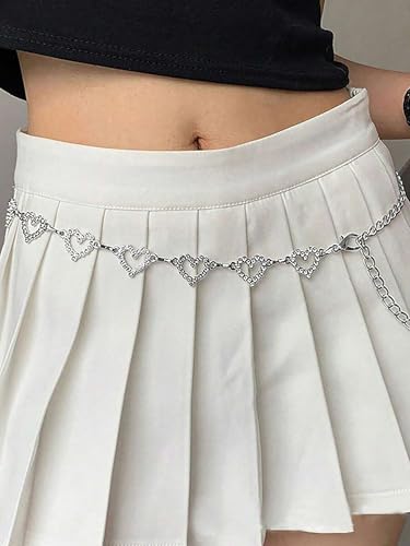 TEBIEKOY Heart Chain Waist Chain for Women, Y2K Floral Belly Chain Body Jewelry with Layered Links for Party, Festival & Night Out - style: Silver Heart