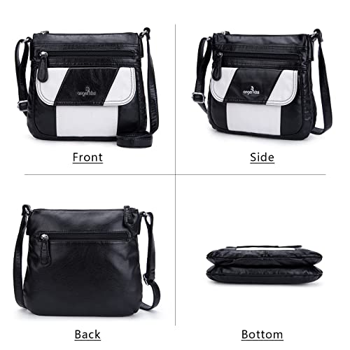 Angelkiss Small Womens Crossbody Bag Leather Shoulder Purse for Women Hobo Bag with Adjustable Shoulder Strap - color: Black/White