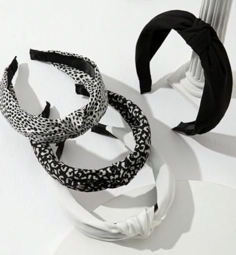 Knotted Headbands for Women: Non-Slip Fashion Hair Accessories with Cute Wide Top Knot Hoops for Hair in Black, White, and Leopard Print - color: Black White Cheetah Head Band