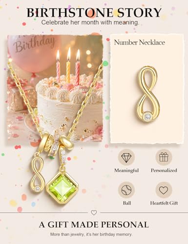 Freekiss Gold Pendant Necklace for Women, Dainty Diamond Necklaces for Women Simple 14K Gold Plated Paperclip Choker Necklaces Cute Minimalist Open Oval Necklaces Gold Jewelry for Women Gifts - color: Gold, style: Number 8 - Peridot Green Rhombus