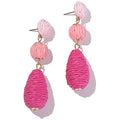 Boho Raffia Earrings Statement Dangle Earrings Cute Teardrop Ball Earrings Colorful Summer Jewelry Handmade Rattan Earrings for Women - color: 3Pink