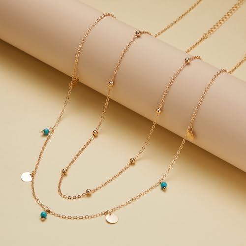 Belly Waist Chain Beads Pearl Coins Layered Belly Chains Boho Gold Plated Sexy Bikini Body Chain Adjustable Jewelry for Women - style: L-turquoise