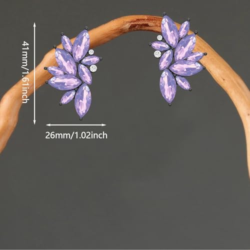 Bohemian Statement Sparkly Colourful Fancy Rhinestone Crystal Flower Dangle Drop Stud Earrings Vintage Wedding Bridal Prom Earrings for Women - color: Light Purple